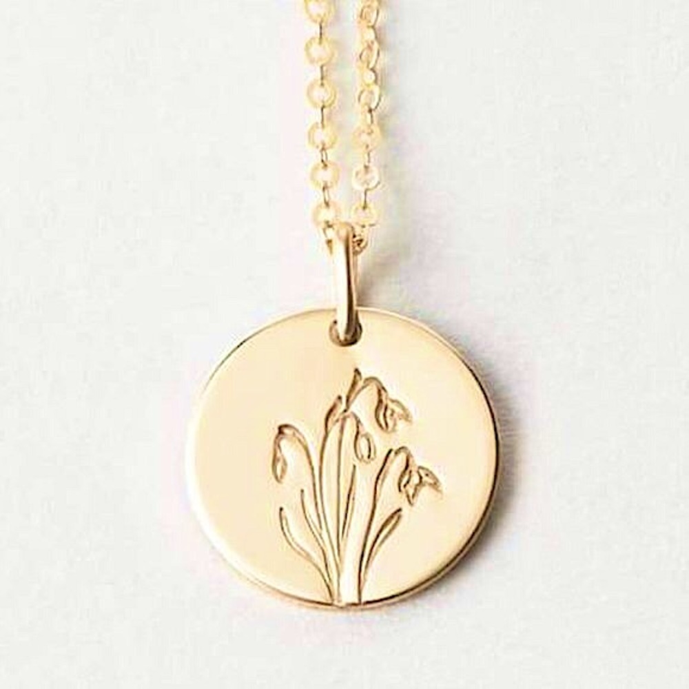 Snowdrop January Birth Flower Boho Charm Necklace
